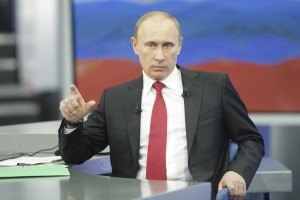 Russia's Prime Minister Vladimir Putin speaks during his annual question-and-answer session with Russian people in Moscow